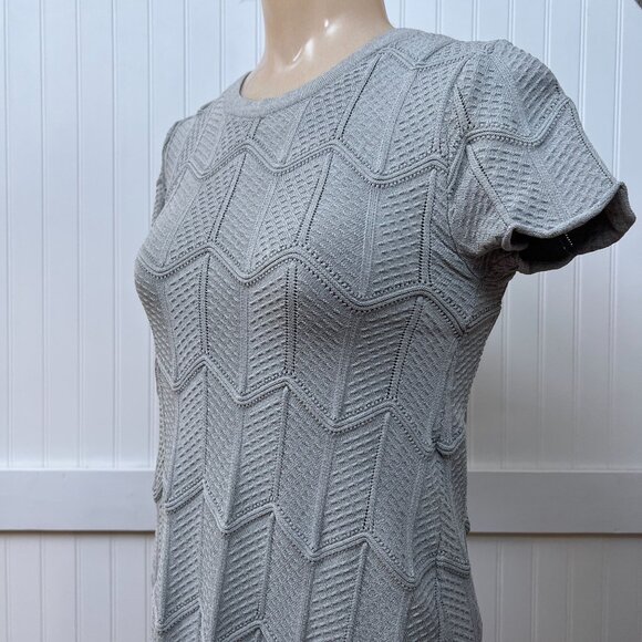 Lucy Paris Knit Bodycon Dress Silver Cocktail Mini Stretch Zig Zag Striped S - Picture 6 of 11